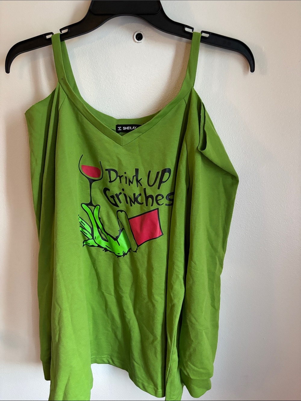 Green 'Drink Up Grinches' Women's Cold-Shoulder Tank